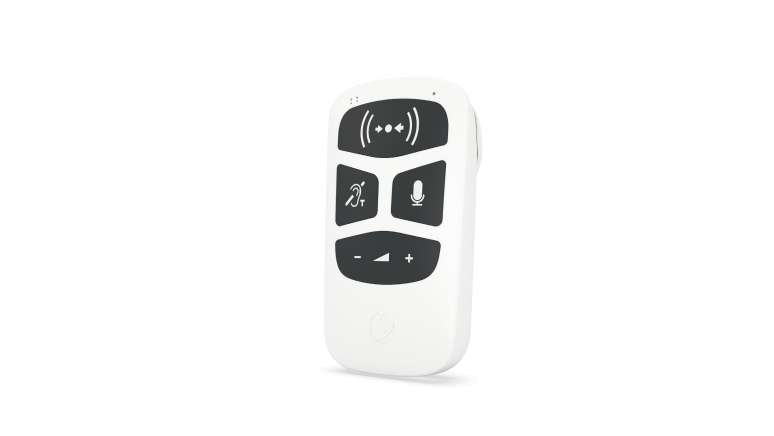 AudioLink XT with buttons for built-in telecoil, streaming from other devices, remote microphone, and volume